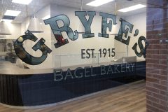 Burnished gold leaf at Gryfe's Bagels, Toronto, 2023