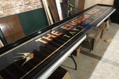 Traditional made glass & wooden signage for tattoo shop.