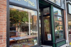 Glass gilded sign and burnished gold lettering at the English Rose, Bowmanville, 2020
