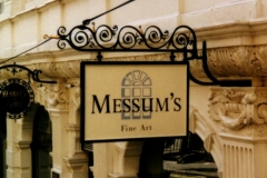 Wooden painted hanging sign with custom made wrought iron bracket. London 1999