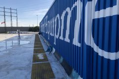 Painted logo on rooftop at Highland Equipment, Etobicoke, Toronto, 2022