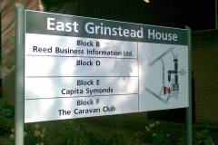 Aluminum post & panel sign with vinyl graphics at East Grinstead House, 2008