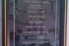 Glass and vinyl sign for Hackett, Covent Garden, London, 2013